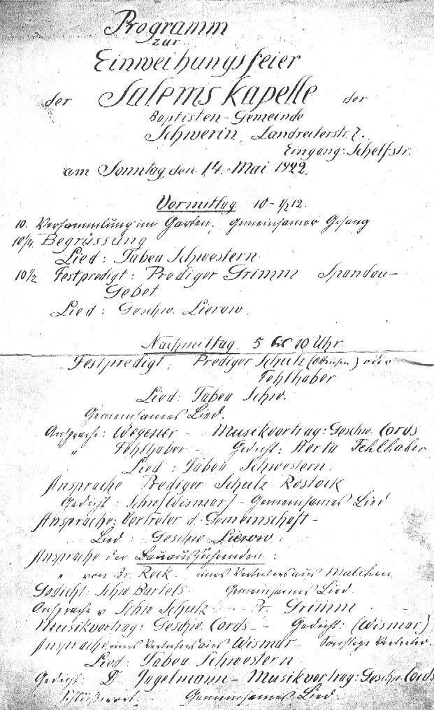 Programm zur Einweihung am 14. Mai 1922